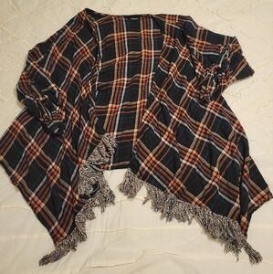Torrid Flanel Open Front Cardigan With Fringe